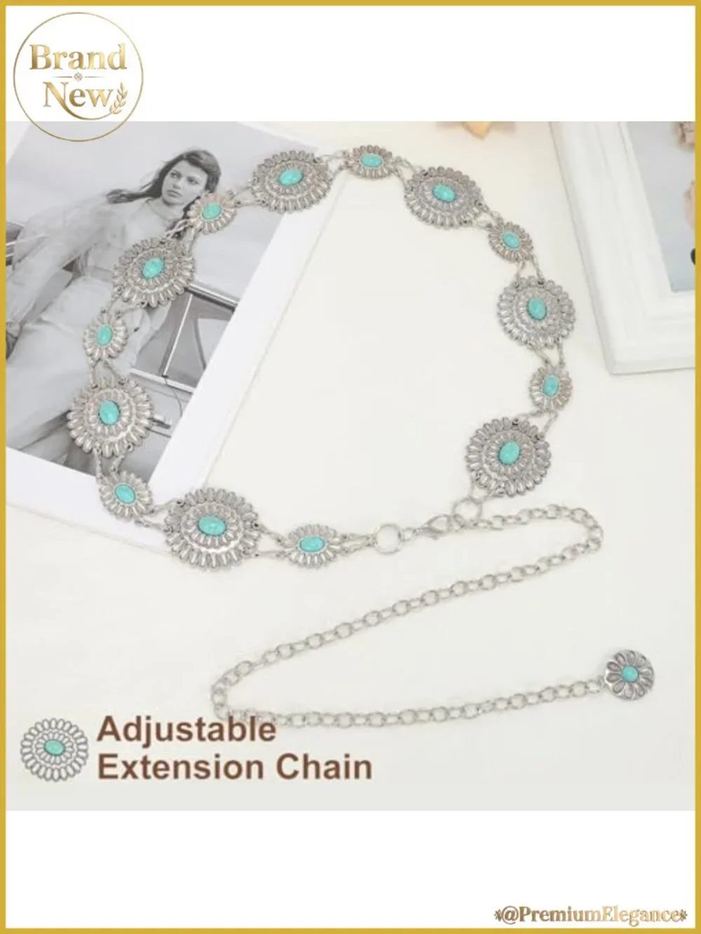 Concho Chain Belt Metal Link Western Cowgirl Turquoise Waist Belt